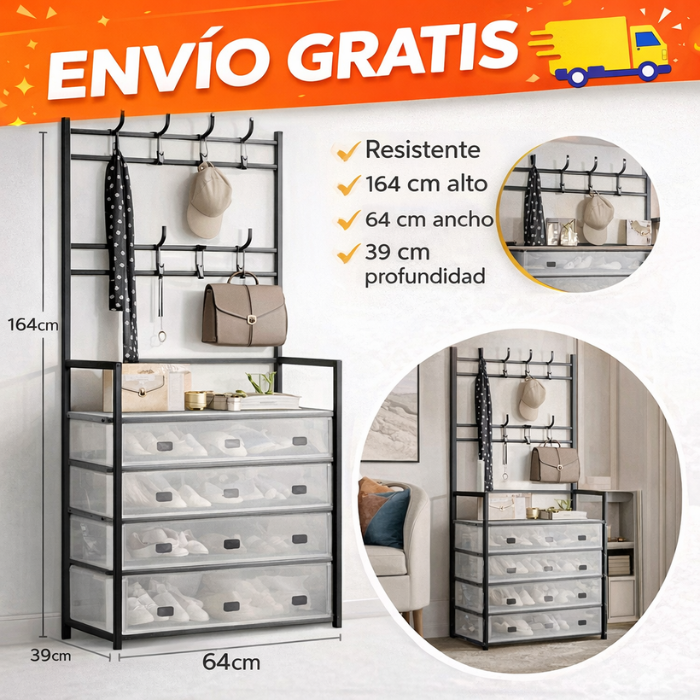 🧺 Organizador de Ropa y Zapatos 5 en 1 👗👟 | Perchero + Cajones Premium con tapa ✨
