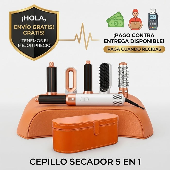 🔥 Cepillo Secador 5 en 1 Profesional con Estuche de Lujo 💎