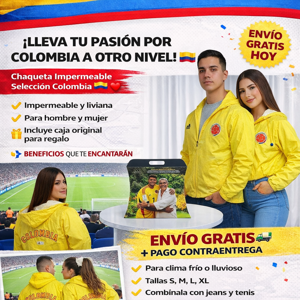 🔥 Chaqueta Impermeable Selección Colombia 🇨🇴 Edición 2026 💧 Envío Gratis 🚚 Contraentrega 💵