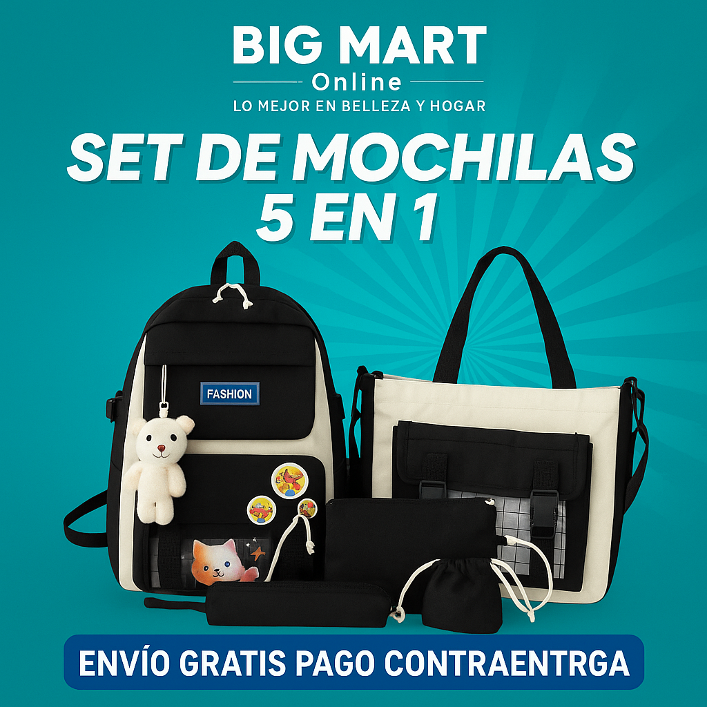 🎒 KIT COMPLETO 5 EN 1 😍✨ ¡Todo lo que necesitas en un solo combo!