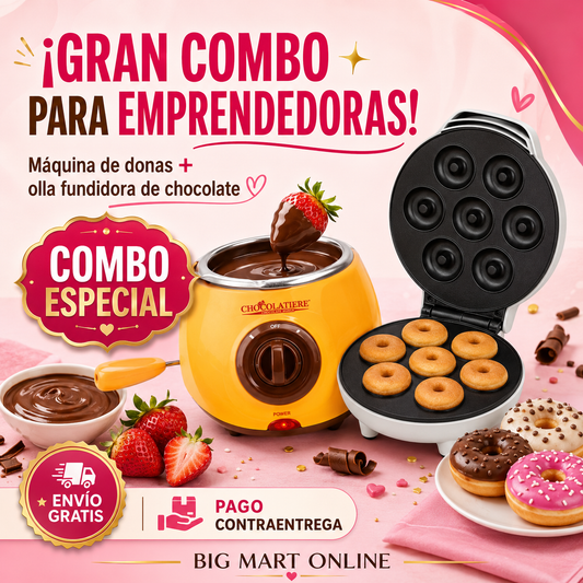 ✨ ¡Emprende con Dulzura! Combo Máquina de Donas + Fundidora de Chocolate