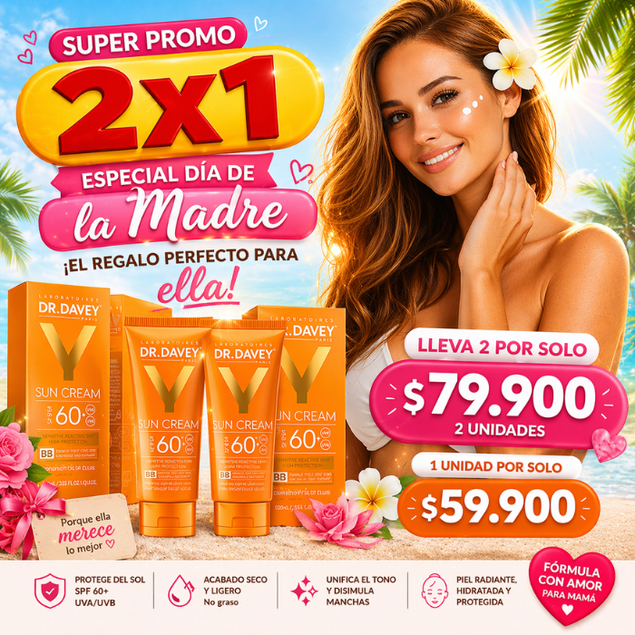 🌞💛 Protector Solar Facial DR. DAVEY SPF 60+ con Efecto BB Cream y color!